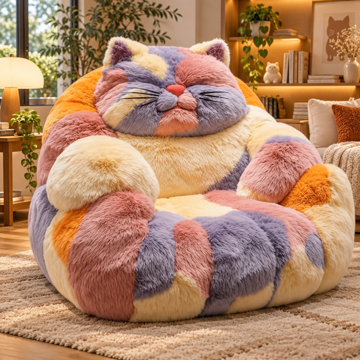 Giant Multicolor Plush Cat Lounge Chair