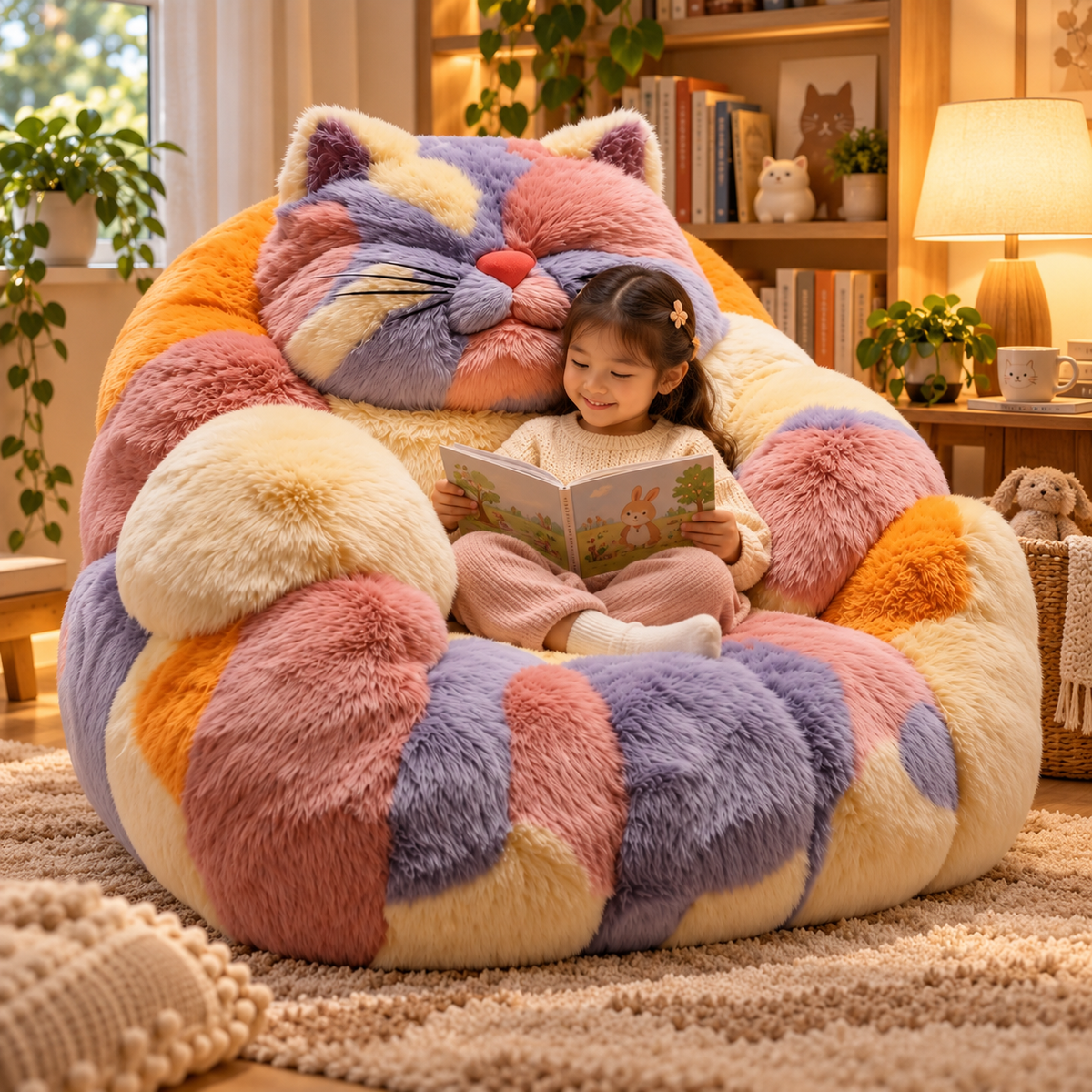 Giant Multicolor Plush Cat Lounge Chair