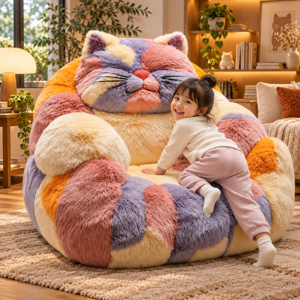 Giant Multicolor Plush Cat Lounge Chair