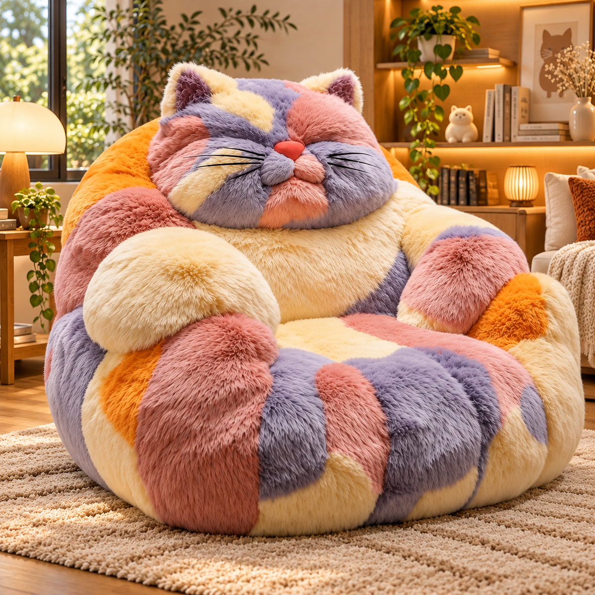 Giant Multicolor Plush Cat Lounge Chair